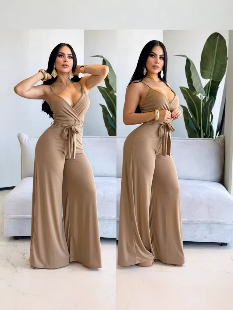 2026 primavera nuevo estilo europeo y americano sexy jacket lazos de cintura alta sensación de colgar pantalones de piernas anchas suministro de comercio exterior de mujeres