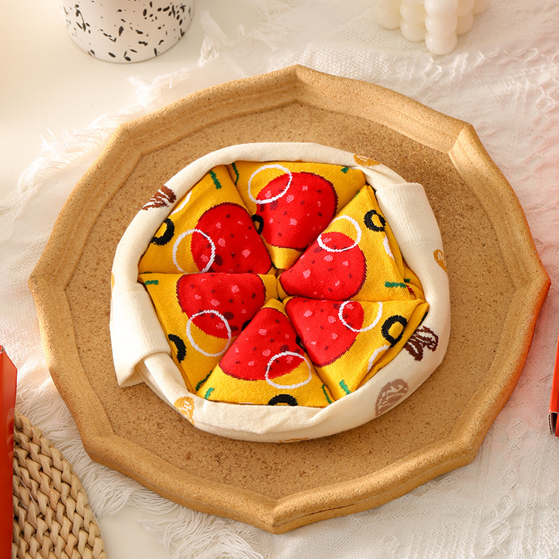 [4 pares de caja de regalo] calcetines de pizza creativos de algodón absorbente de sudor tendencia de personalidad de regalos extraños calcetines
