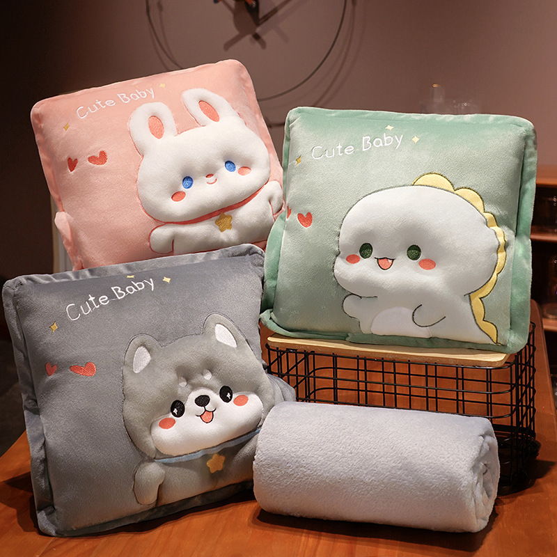 Manta de almohada de dibujos animados almohada de calentamiento de manos edredón de doble uso de aire acondicionado de oficina manta dos-en-uno coche almohada para dormir