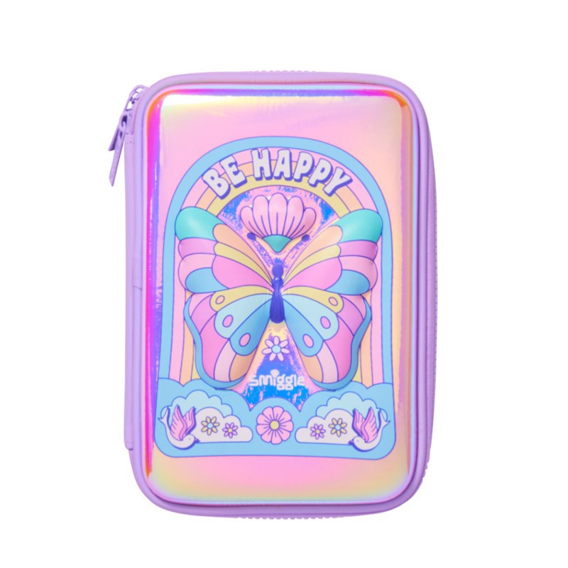 Caja de bolígrafos con mariposa láser púrpura