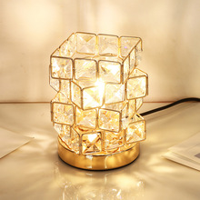 厂家直批水晶台灯 铁艺水晶几何形魔方灯 礼品台灯小夜灯网红摆件