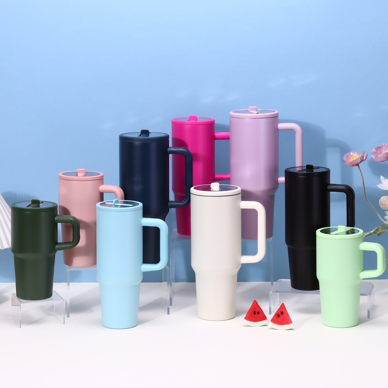 Cross-Border 30/40oz Straw Mouth Car Cup Stainless Steel Thermal Insulation Beer Cup Fifth Generation Handle Ice Cup