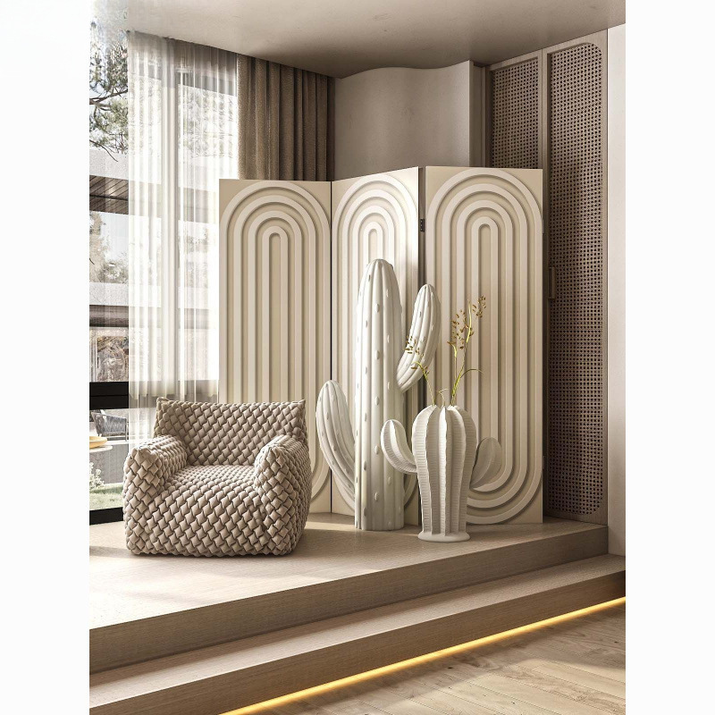 Modern White Folding Screen Partition Wall for Living Room and Bedroom, Simple Creative Foldable Movable Fabric Barrier for Home Use Modern White Folding Screen Partition Wall for Living Room and Bedroom, Simple Creative Foldable Movable Fabric Barrier for Home Use