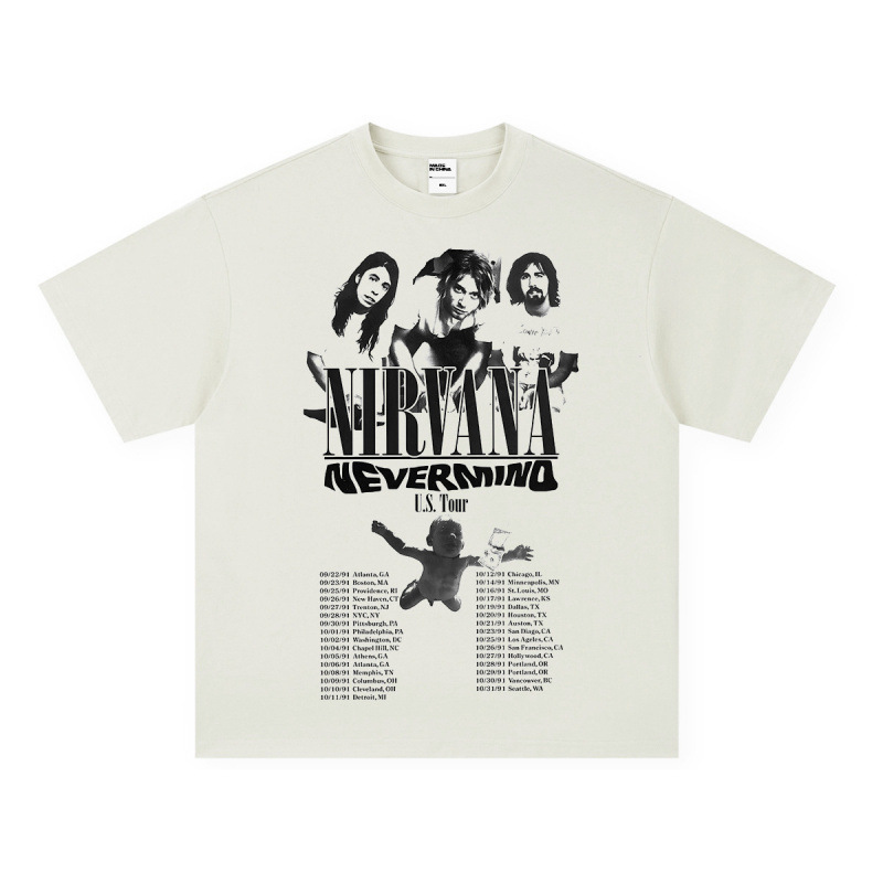 NIRVANA ロックアメリカン 3D デジタルプリントレトロ半袖 T シャツクロスボーダープリントアメリカンファッションヴィンテージ模造綿|undefined