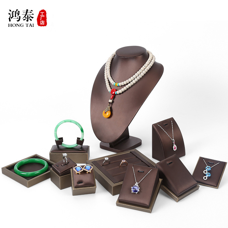 Pearl necklace jewelry display prop, earrings PU jewelry display set, counter hand accessory tray