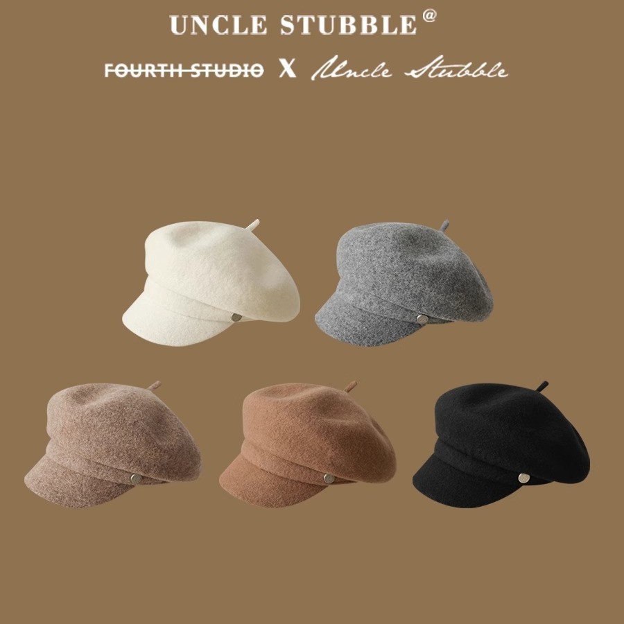 Felt Black Newsboy Hat Girls Autumn and Winter Retro British Style Fashionable Street Photographer Hat Wool Octagonal Hat Men