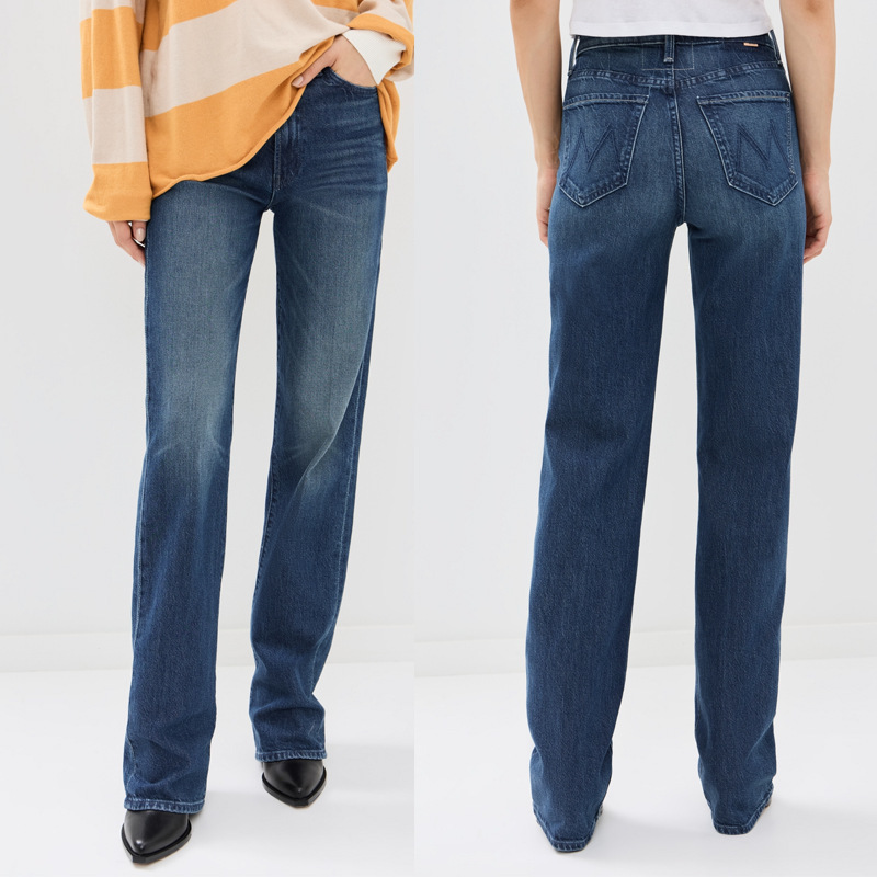 2025 Spring and Summer New European and American MO Same Style High Waist Royal Blue Lanjing Tencel Stretch Straight Denim Pants for Women