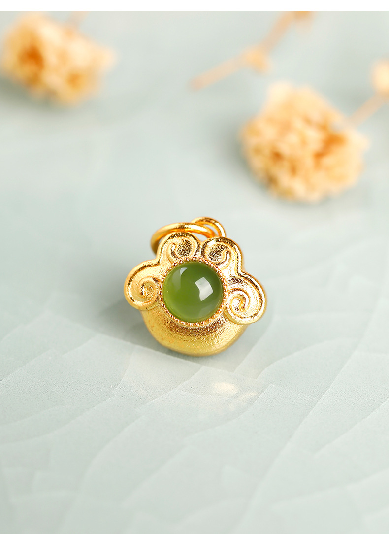 Inlaid Hetian jade accessories, hollow DIY spacer beads, pendant bead design accessories, hand jewelry, jadeite leaf through-hole ornament
