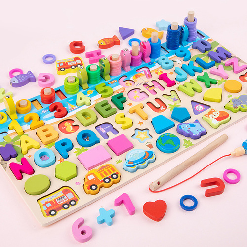 Children's wooden early education educational development multifunctional transportation logarithm board digital cognitive puzzle puzzle building block toys