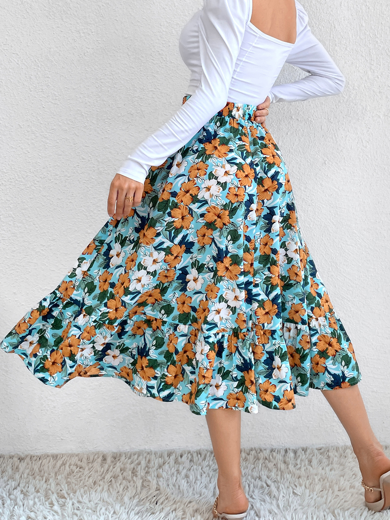 Print Mid-Length Slim A-Line Skirt NSJM105172