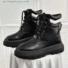 马丁靴男2025新款男鞋黑色皮面高帮英伦风机车皮靴工装靴跨境增高