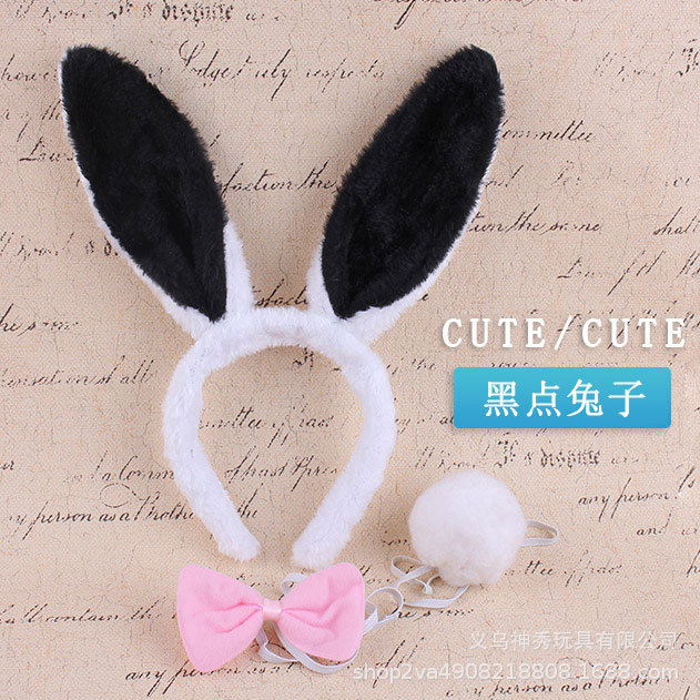 Tocado de rendimiento animal tocado de conejo accesorios lindo pequeño conejo blanco oreja diadema pajarita cola conjunto de tres piezas