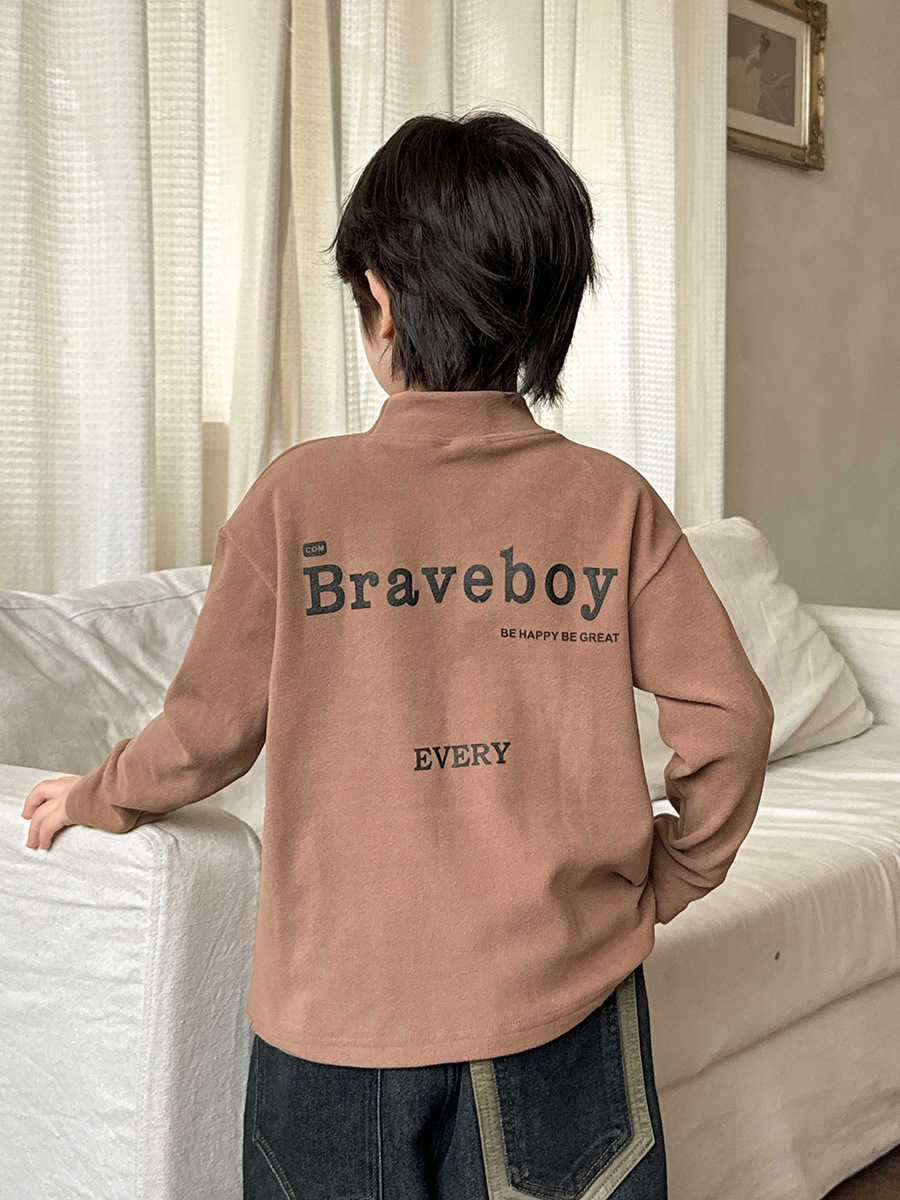 Camiseta térmica de manga larga para niños, estilo coreano, con cuello medio alto, nueva moda 2025.