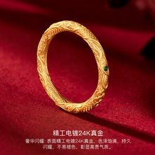哪吒乾坤圈S925纯银电镀黄金镶嵌宝石金包银戒指男女锤纹百搭首饰