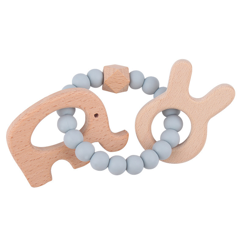 Nuevo bricolaje creativo haya elefante conejo juguete mordedor seguridad protección del medio ambiente pulsera de silicona con cuentas molar