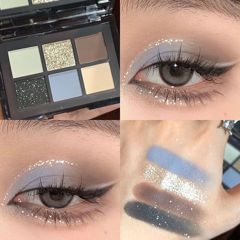 ¡Hermana fría y cansada del mundo! Black Sea Sombra de ojos de seis colores con cuentas mate, negro y azul truncado pequeño plato integral ahumado
