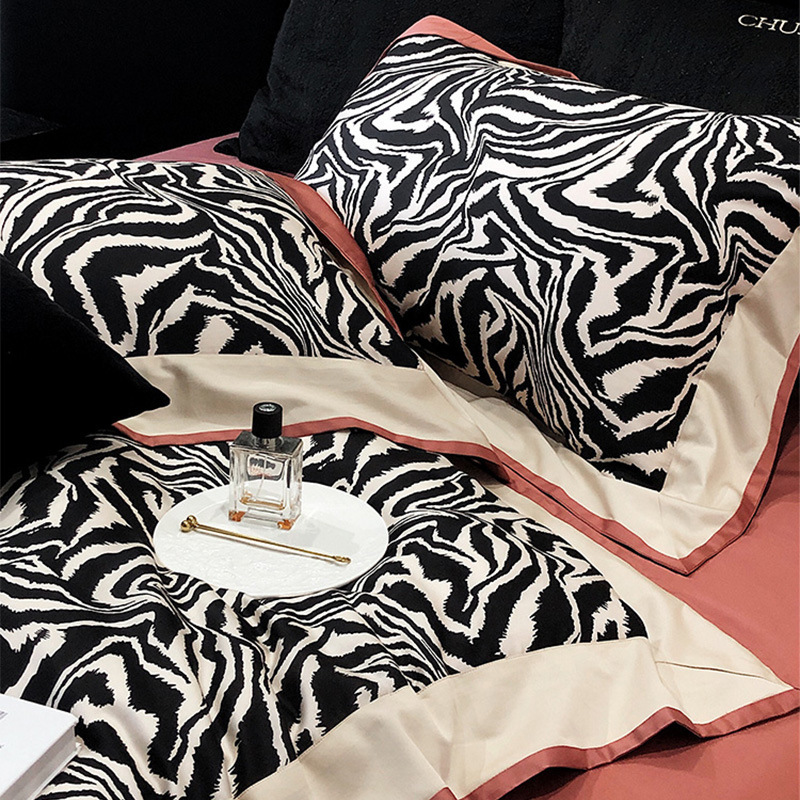 American high-grade zebra pattern 100S long staple cotton bed sheet four-piece cotton cotton quilt cover light luxury bedding