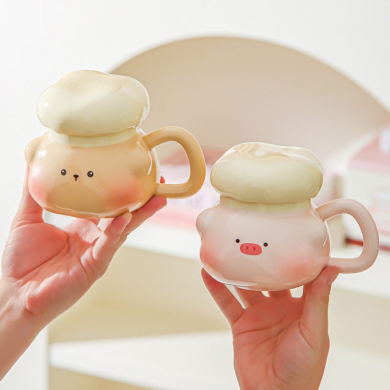 Doll cute cerámica taza de regalo de cumpleaños para chicas estudiantes regalo de mano pareja taza de cerámica con tapa