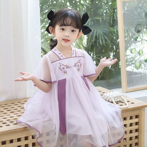 Girls Hanfu Dress Children's Ancient Style Flying Sleeves Mesh Dress Baby Princess Dress Summer Dress Fashionable Summer 2024