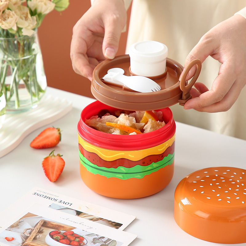 Creative Cute Hamburger Student Lunch Box Fruit Box Preservation Box with Sauce Box Children's Food Bowl Lunch Box Gift