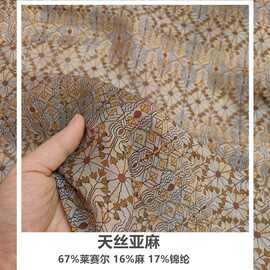老钱复古天丝亚麻印花布料服装女装旗袍古装高端天然纤维梭织面料