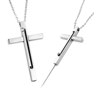 Girl's self-defense weapon cross necklace self-defense anti-wolf artifact mobile phone card needle fruit stick retractable toothpick