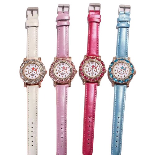 Children's Cartoon Kitten Strap Watch for Boys and Girls, Fashion Belt with Diamond Decoration, Quartz Watch for Ladies