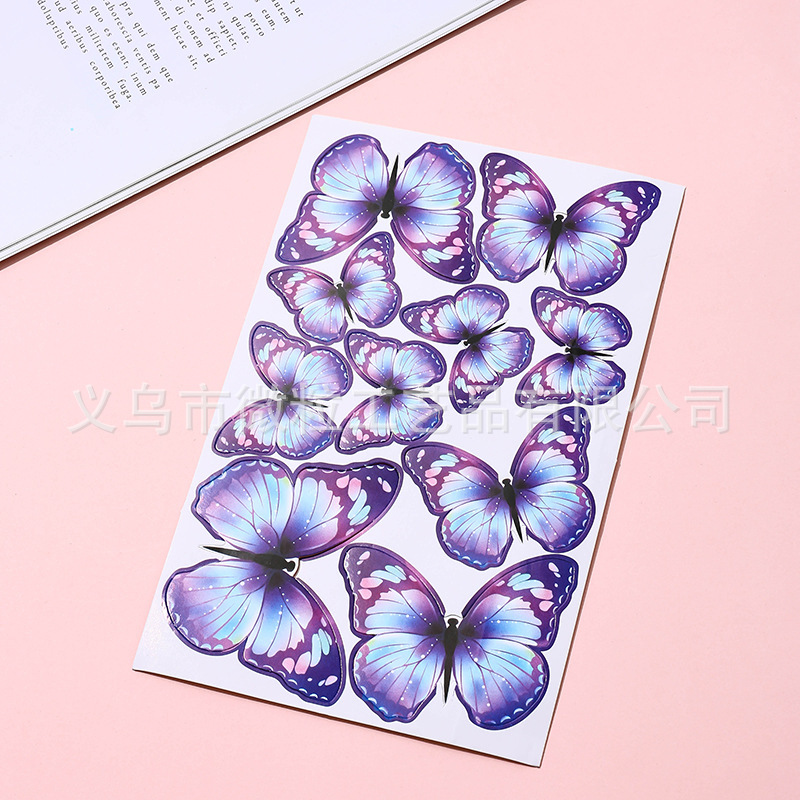 生日蛋糕装饰烘焙插件漫彩色烫金蝴蝶浪插旗DIY网红甜品台装扮|undefined