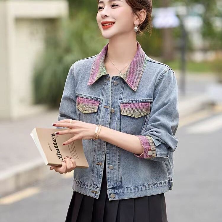 Simone Lainer Short Denim Jacket for Women 2026 Spring and Autumn New Fashion Small-Sized Jacket Simone Lainer Short Denim Jacket for Women 2026 Spring and Autumn New Fashion Small-Sized Jacket