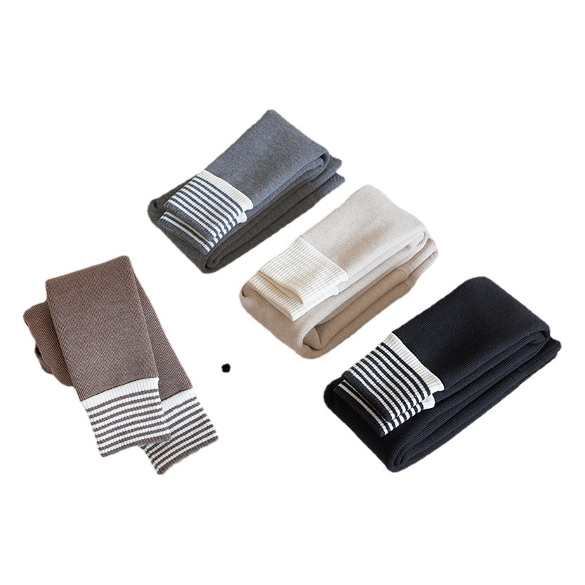 Chicas de invierno forrado de lana gruesa polainas bebé ajustable entrepierna rayas tobillo-longitud Cachemira engrosada recortada pantalones caliente