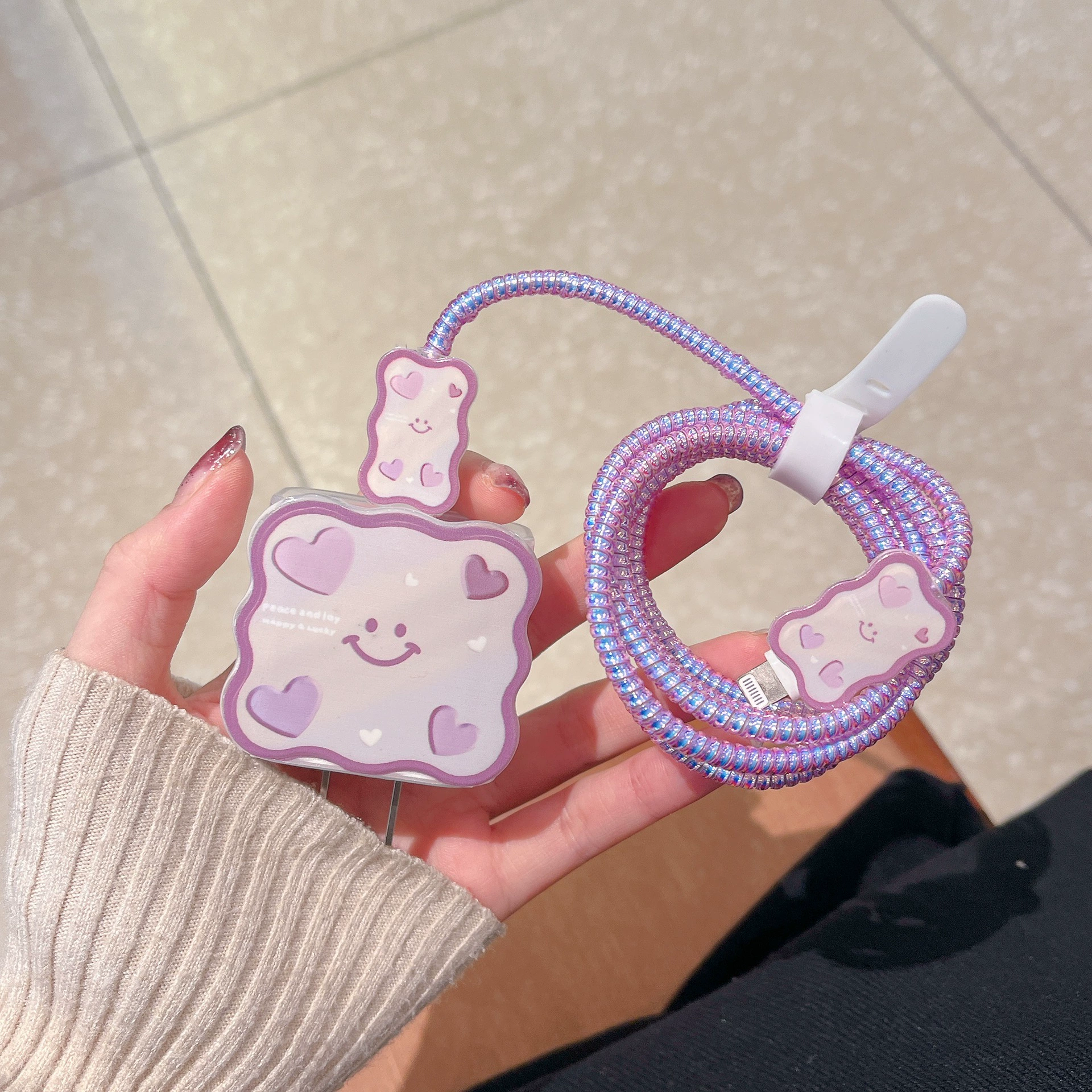 Фиолетовый любовный смайлик для iphone Apple зарядное устройство с быстрой зарядной головкой 18w20w защитный чехол