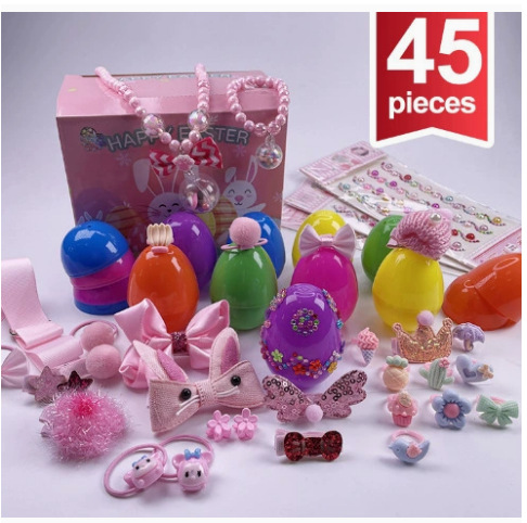 Nuevo producto Huevo de Pascua Impresión Pintado Cáscara de Gata Huevo abierto de plástico Regalo de fiesta Juego de juguetes