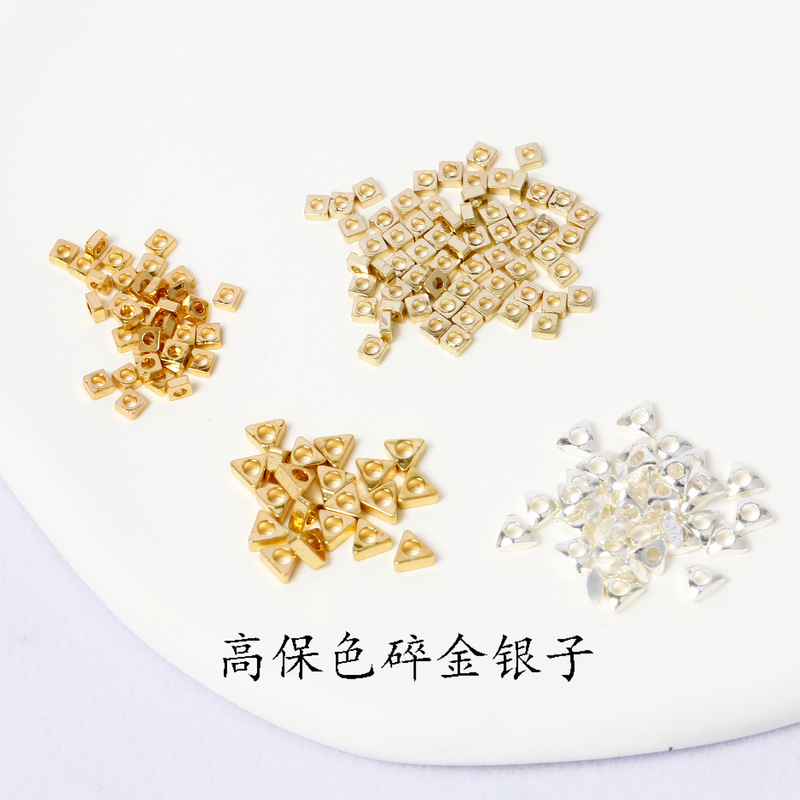 Color-Preserving DIY Gold-Plated 18K Gold-Filled Triangular and Square Broken Silver Spacer Beads for Bracelets and Necklaces