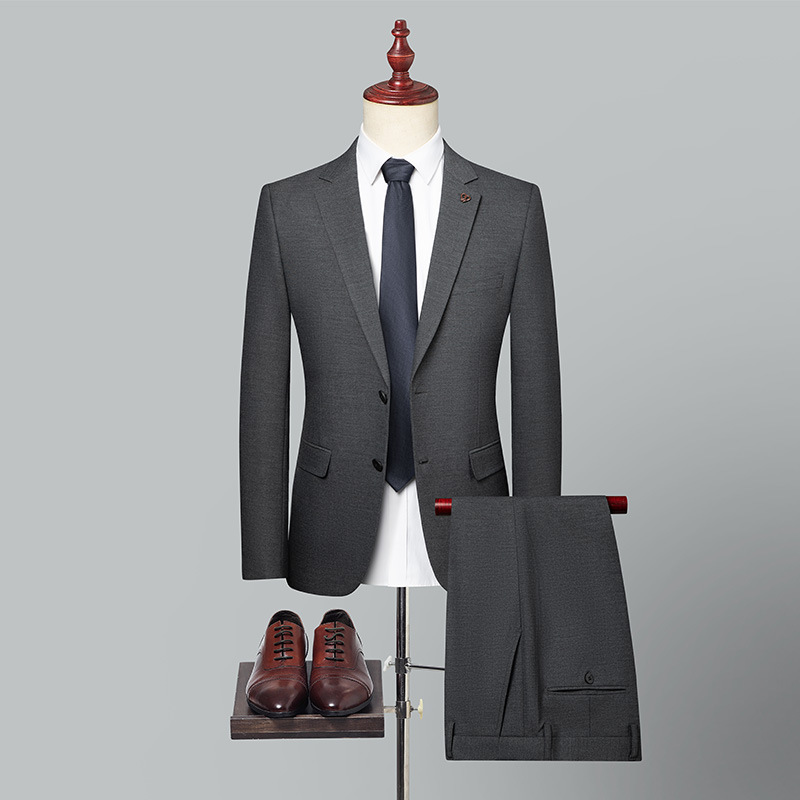 男士羊毛灰色西服套装秋冬西装商务正装两件套西宴会新郎礼服休闲