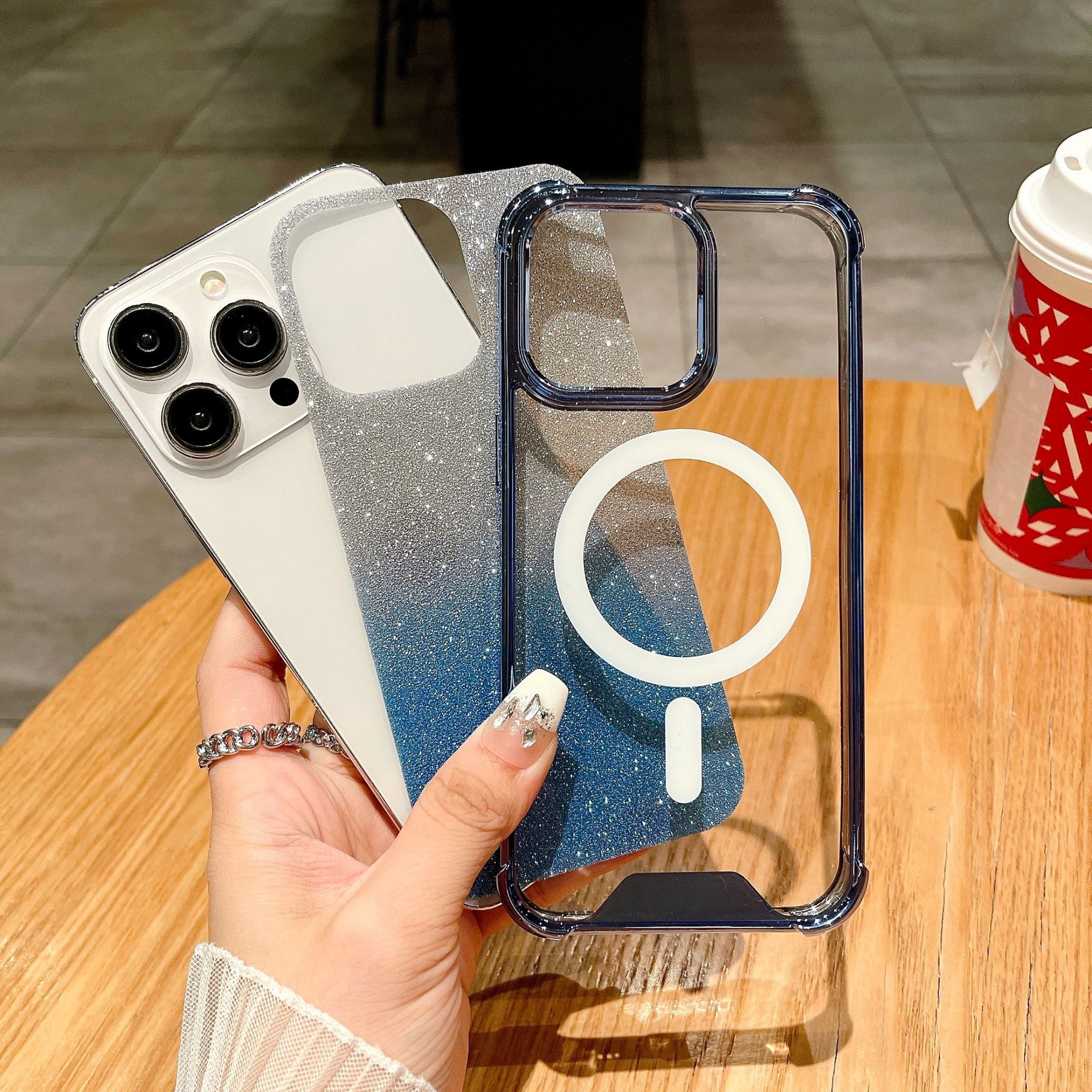 Magnetic Phone Case For Iphone 15 And 14 With Glitter Paper Finish_voghion.com