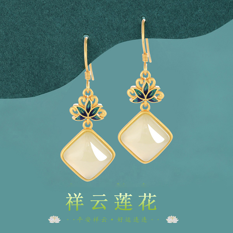 Earrings for women 2023 new fashion Hetian jade earrings niche design high-grade Chinese style national fashion earrings