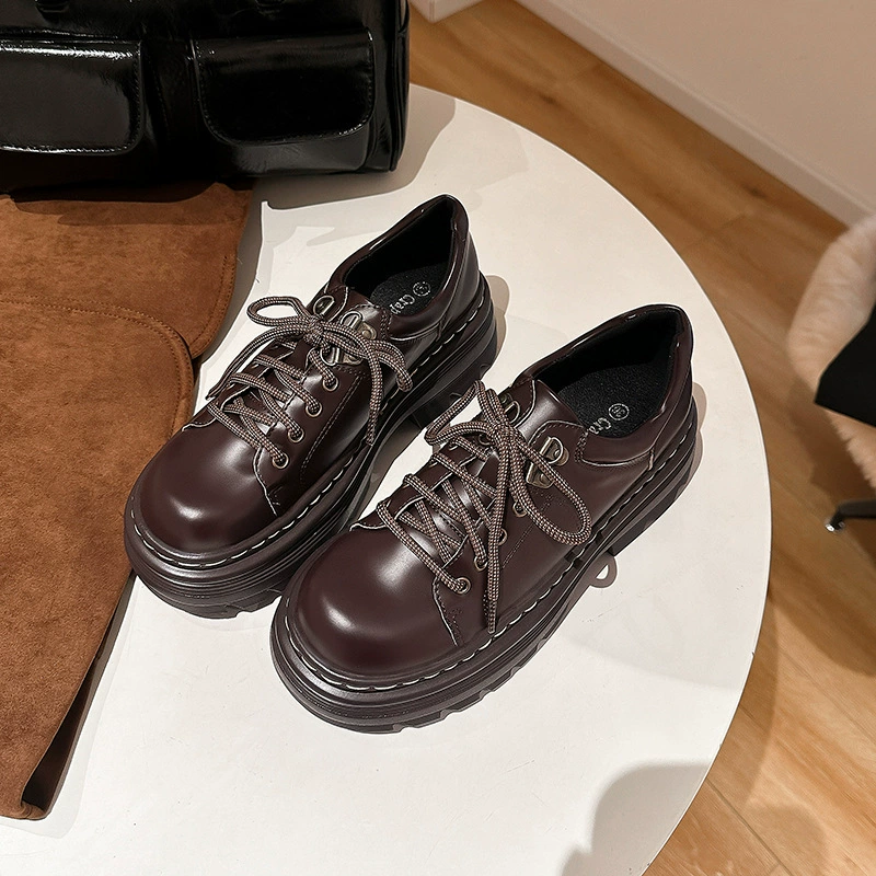 Виноградная мама новый классический английский стиль шнуровка обувь с круглой головой, дикие одиночные туфли на низком каблуке дерби маленькая кожаная обувь для женщин