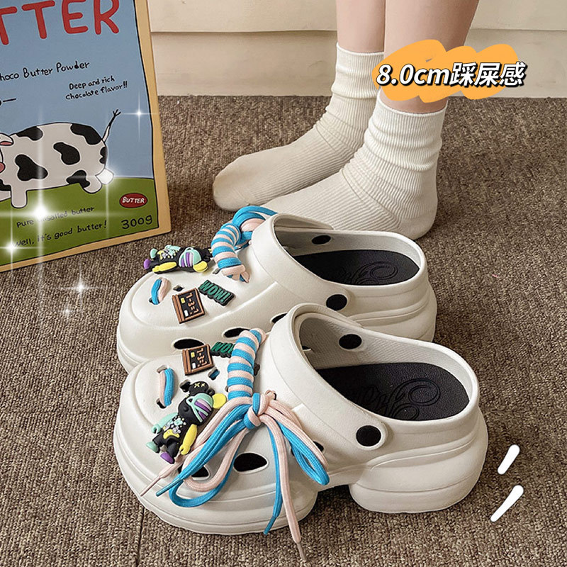 Hole Shoes Women's Summer 2024 New Fashion Strap Instagram Style Outer Wear Height-increasing Thick Sole Shit-feeling Baotou Sandals