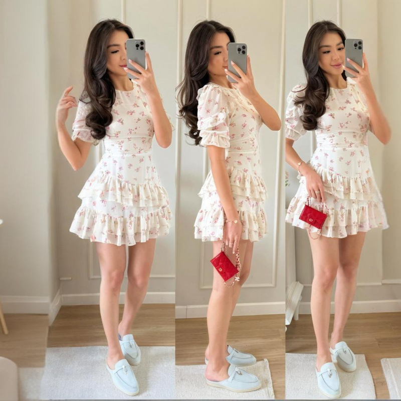 Women's Clothing 2026 New Style French Fresh and Sweet Style Short-Sleeved Floral Ruffled Short Dress Holiday Style Women's Clothing 2026 New Style French Fresh and Sweet Style Short-Sleeved Floral Ruffled Short Dress Holiday Style