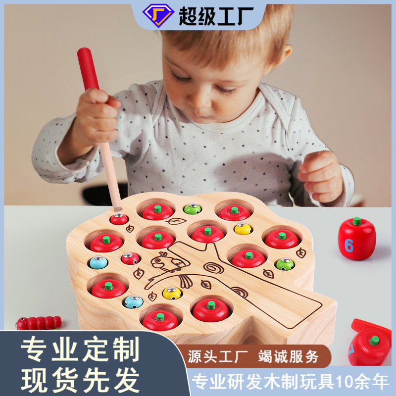 Clip de madera Apple digital captura de insectos color juego cognitivo insecto magnético de los niños atrapando educación temprana bloques de construcción educativos juguete