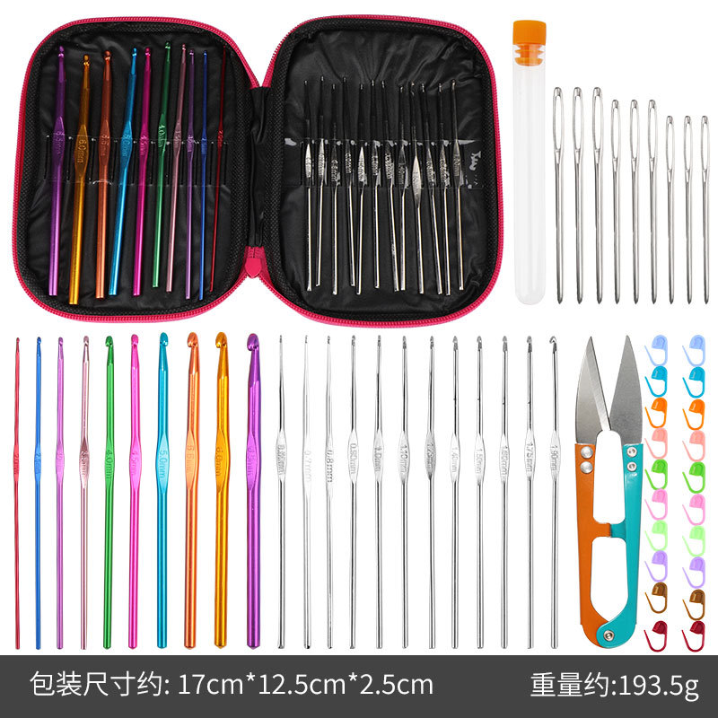 Nuevo juego de crochet de metal, juego de crochet de lana de alúmina de color, juego de gancho de múltiples piezas de herramienta tejida