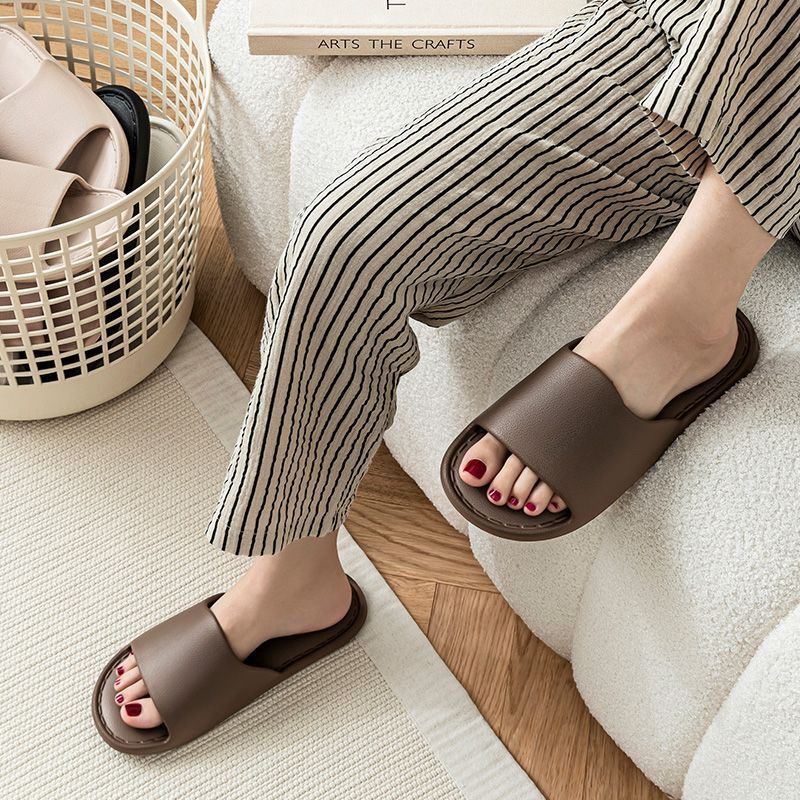 Eva Material Men's and Women's Summer Pure Color Bathroom Bathing Slippers for Couples at Home Non-Slip Simple Soft-Soled Slippers