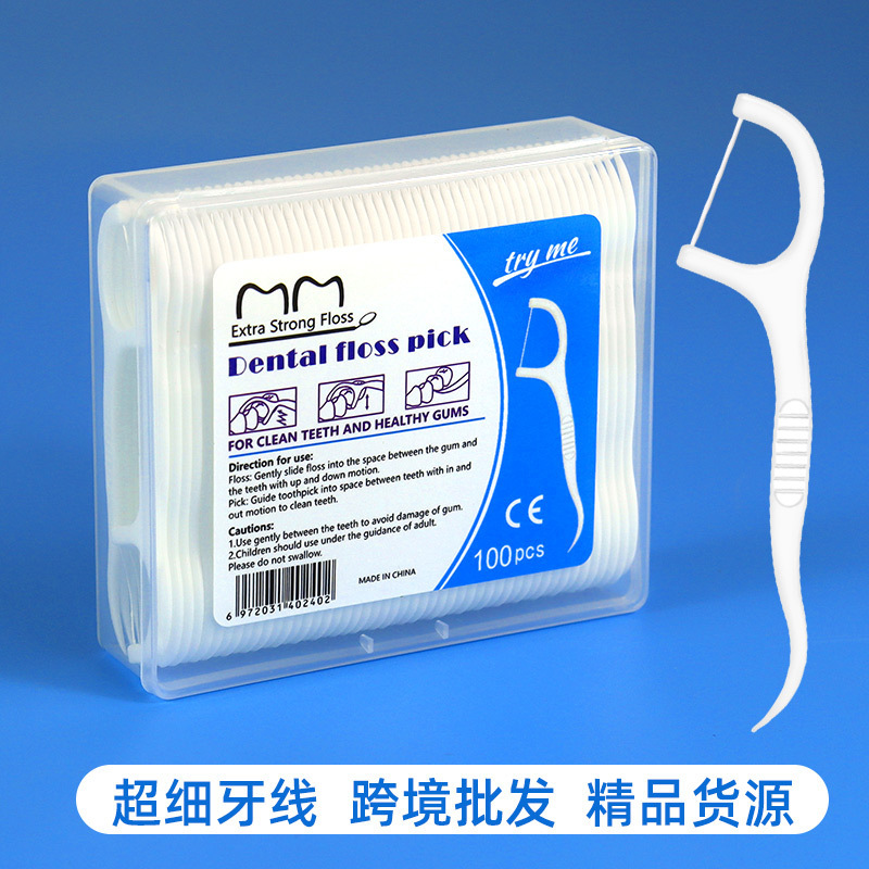 Foreign Trade Cross-Border English Dental Floss Box 100 High-Strength Ultra-Fine Round Wire Disposable Dental Floss Sticks and Toothpicks Wholesale Foreign Trade Cross-Border English Dental Floss Box 100 High-Strength Ultra-Fine Round Wire Disposable Dental Floss Sticks and Toothpicks Wholesale