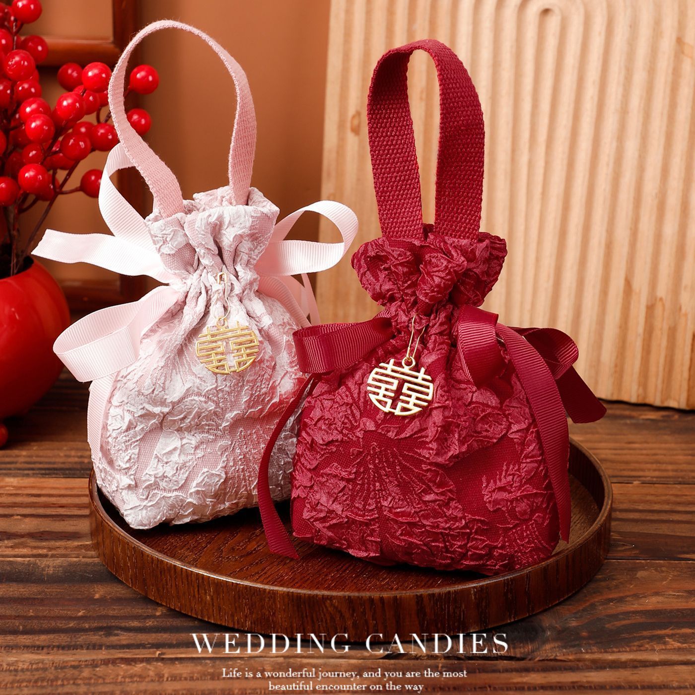 结婚喜糖袋糖盒免折叠袋子喜糖婚礼布袋盒子伴手礼盒订婚糖果袋批