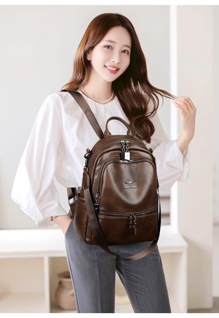 High-quality soft leather backpack women's new style simple versatile large capacity travel backpack mommy bag multi-purpose school bag