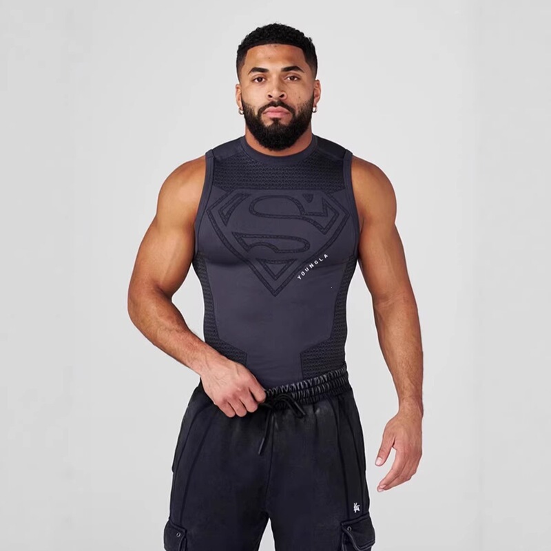 Youngla American-Style Muscle Fitness Vest Men's Sports High-Elastic Superman Collaboration Tight-Fitting Vest Quick-Dry T-Shirt Youngla American-Style Muscle Fitness Vest Men's Sports High-Elastic Superman Collaboration Tight-Fitting Vest Quick-Dry T-Shirt