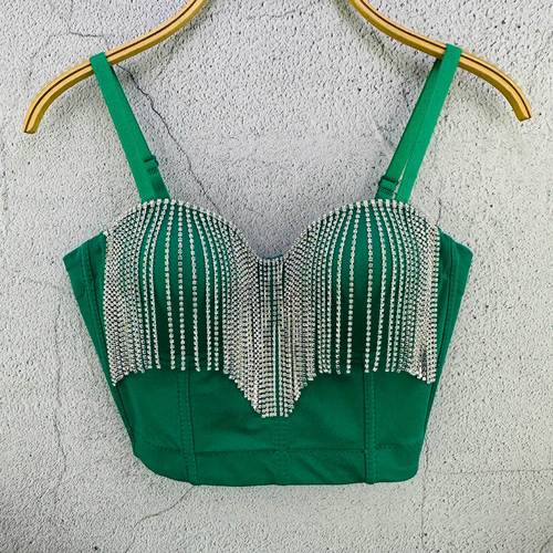 Diamond-encrusted tassel chain slim-fitting backless camisole with short design and chic summer slimming top