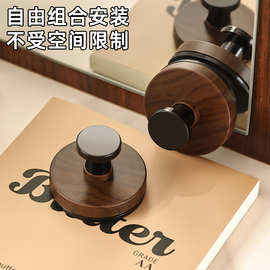 胡桃木纹吸盘旋钮挂钩家用厨房旋转壁挂式置物架免打孔收纳架挂架