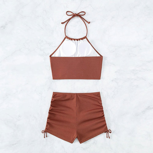 Bikini Western High-Waisted Straps Band Split Swimsuit Women Summer Flat Angle Sports Beach Bikini