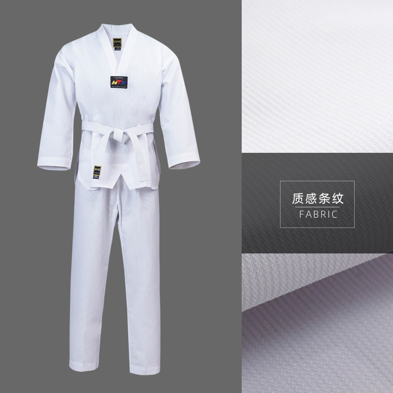 White-Collar Taekwondo Uniform Wtf Uniform Itf Uniform Long-Sleeved Men's and Women's Beginner All-White Uniform Robe
